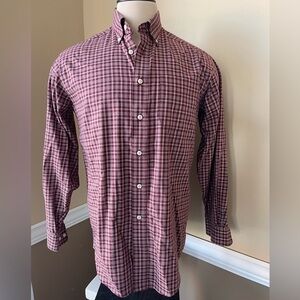 L.L. BEAN Winkle‎ Free Burgundy Checked Plaid Cotton Button Down Size MEDIUM